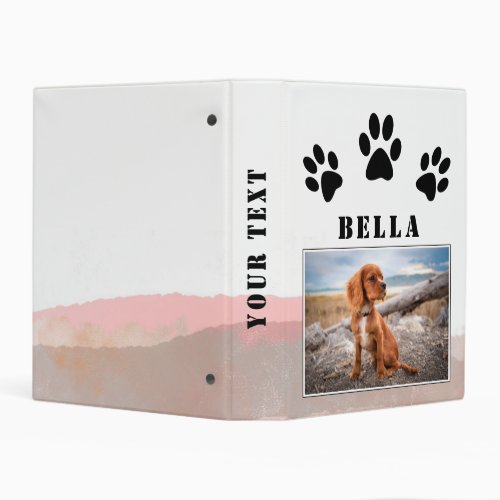 Paw Print Pink Watercolor Dog Pet Photo Album Mini Binder - Paw Print Pink Watercolor Dog Pet Mini Photo Album. The design has black paw prints, a photo and a name on a trendy pink, beige watercolor background - add your name, photo and text on the spine.