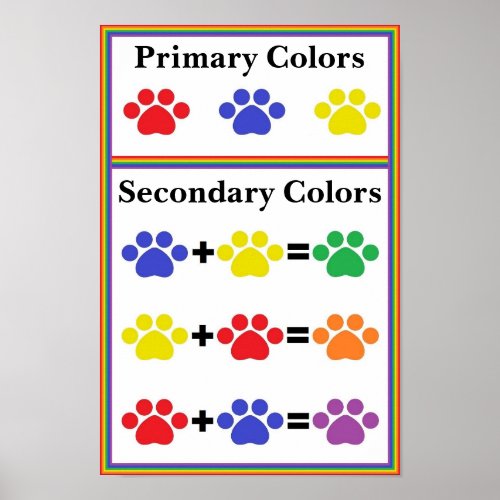 Paw Print Primary  Secondary Color Chart Poster