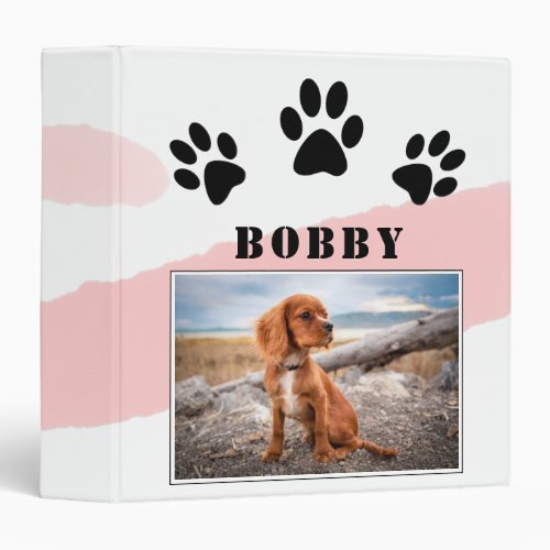 Paw Print Print Watercolor Dog Pet Photo Album 3 Ring Binder - Paw Print Print Watercolor Dog Pet Photo Album 3 ring binder The album has black paw prints, a photo and a name on a trendy watercolor background in pink color - personalize the photo and the name with yours.