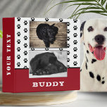 Paw Print Red Pet Dog Photo Album 3 Ring Binder<br><div class="desc">Paw Print Red Pet Dog Photo Album 3 ring binder. The binder has two photos of a dog and the dog`s name with a black animal paw print pattern. Personalize the binder with your dog`s or any other pet`s photo and name. Change or erase the text on the spine. A...</div>