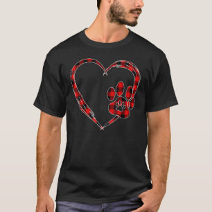 Paw Print Red Plaid Heart Funny Valentines Day Dog T-Shirt