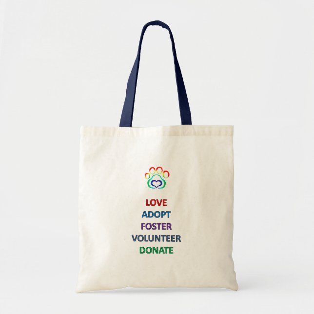 Paw Print Rescue Dog Tote, Love Adopt Foster Tote Bag (Front)