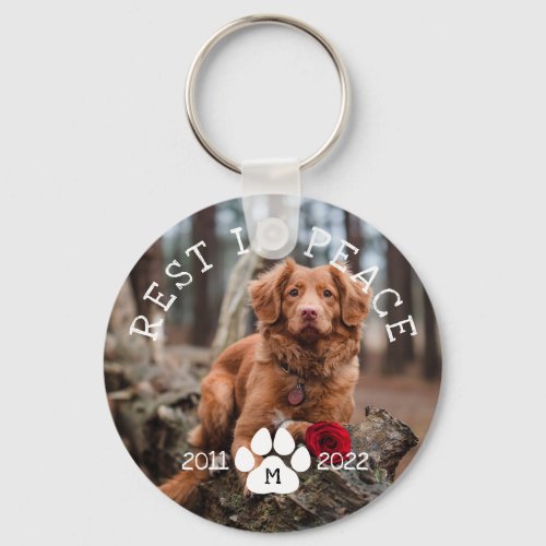 Paw Print Rest In Peace Pet Photo Initial Years Keychain