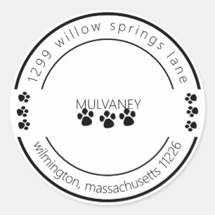 Paw Print Return Address White Classic Round Sticker
