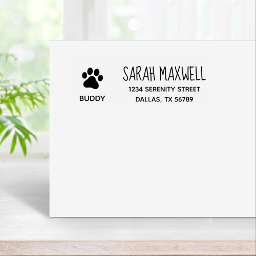 Paw Print Return Address with Pet Name Rubber Stamp