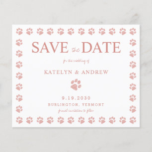 Paw Print Rose Gold Glitter Save The Date Postcard