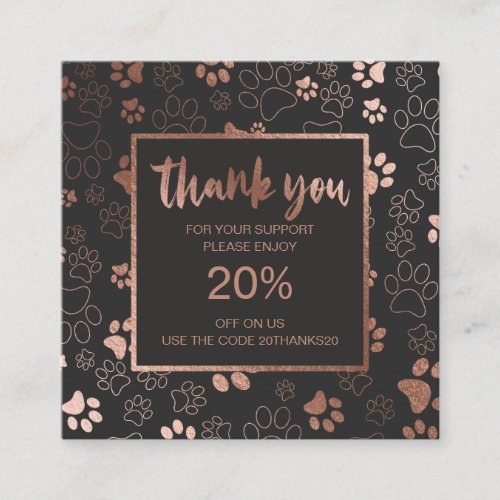 Paw Print Rose Gold Thank you Discount Cards