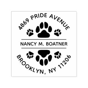 Paw Print Round Return Address Stamp Self Inking