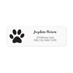 Paw Print Script Name Address Cat Dog Pet Modern Label