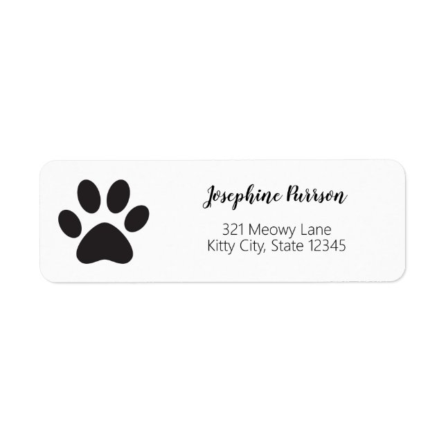Paw Print Script Name Address Cat Dog Pet Modern Label (Front)