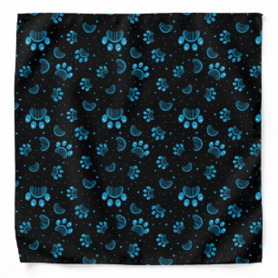 Paw print seamless pattern in blue and black color bandana