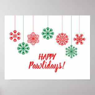 Paw print snowflakes in red and green color