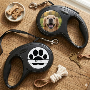 Paw Print Split Monogram Dog Name Gift Retractable Pet Leash