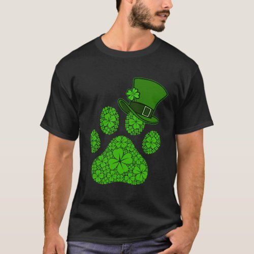 Paw Print St Patricks Day Shamrocks Dog T_Shirt