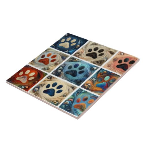 Paw print surrounded different colored canine dog ceramic tile