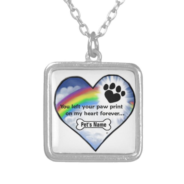 Paw Print Sympathy Poem Silver Plated Necklace (Front)