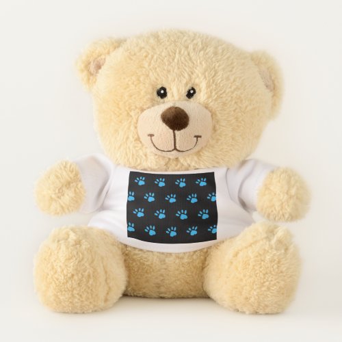 Paw Print Teddy Bear Black  Blue
