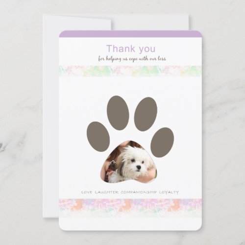 Paw Print thank you for caring photo card