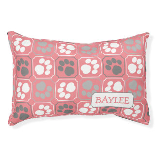 Paw Print Tile Pattern with Name Pet Bed
