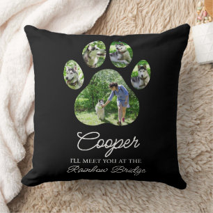 Paw Print Tribute with Pet Name and Photos Throw Pillow