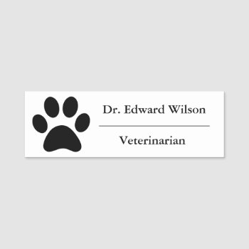 Paw Print Veterinarian Name Tag by Everything_Grandma at Zazzle