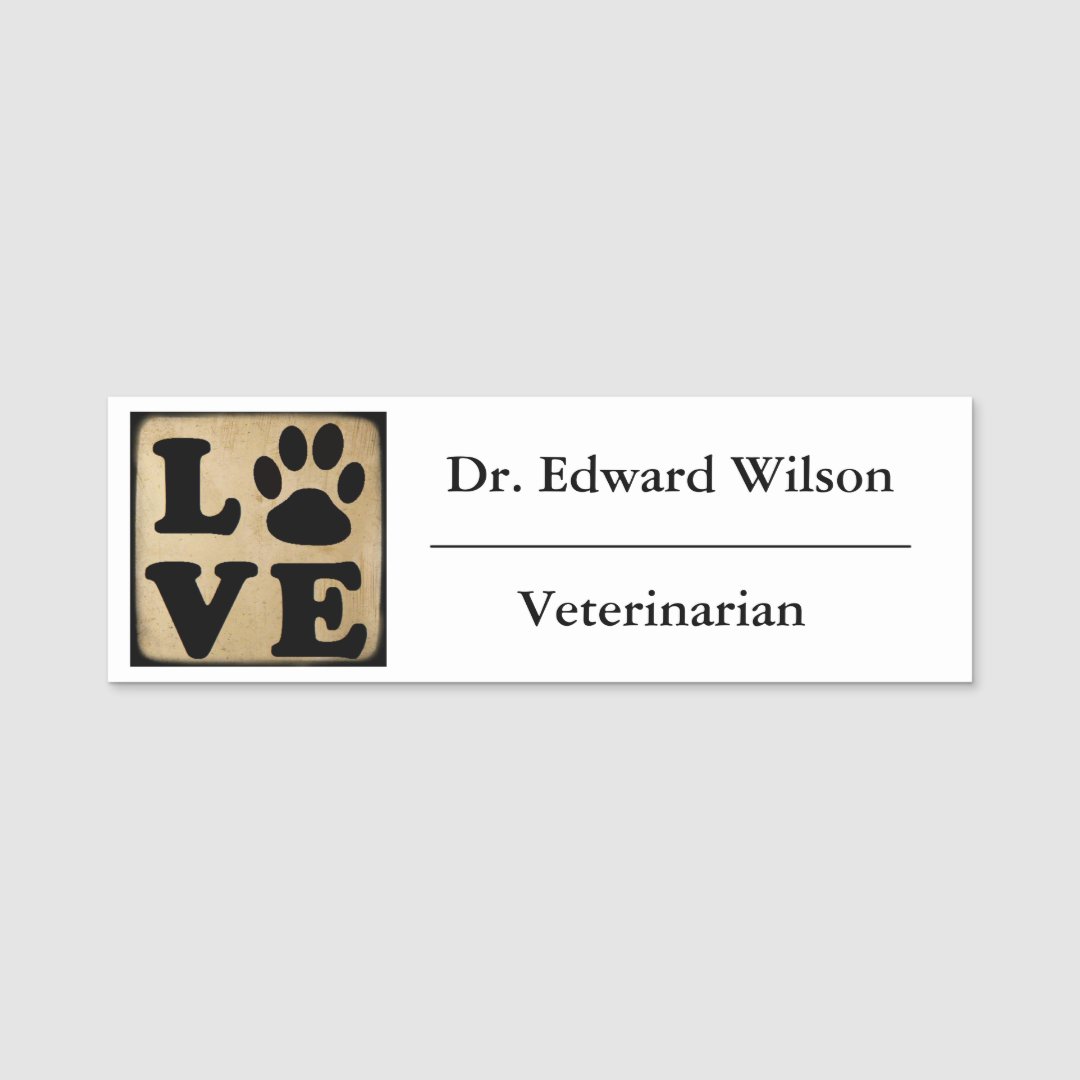 Paw Print Veterinarian Name Tag Zazzle