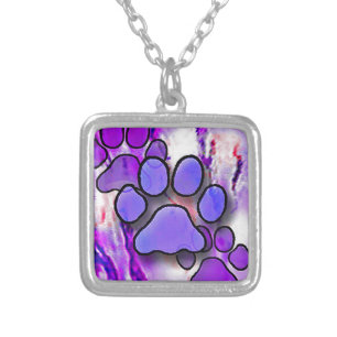 Paw Print Violet Design by Glenda S. Harlan Silver Plated Necklace