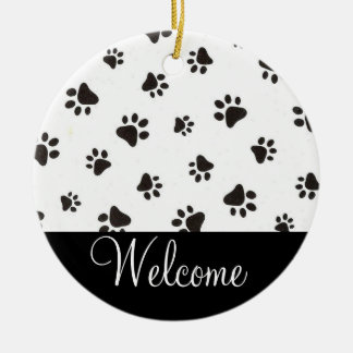 Paw Print Welcome Door Sign Ceramic Ornament