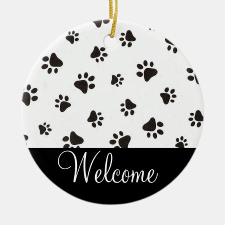 Paw Print Welcome Door Sign Ceramic Ornament