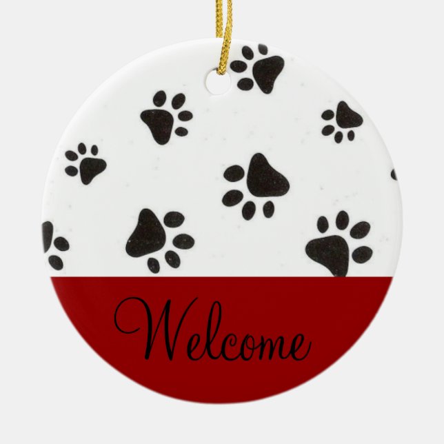 Paw Print Welcome Door Sign Ceramic Ornament (Front)
