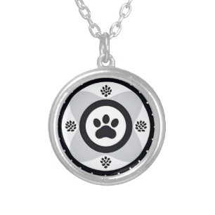Paw Print With Decorative Elements Silver Plated Necklace