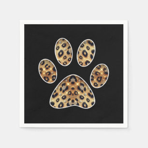 Paw Print with Gold & Black Leopard Sparkle  Napkins