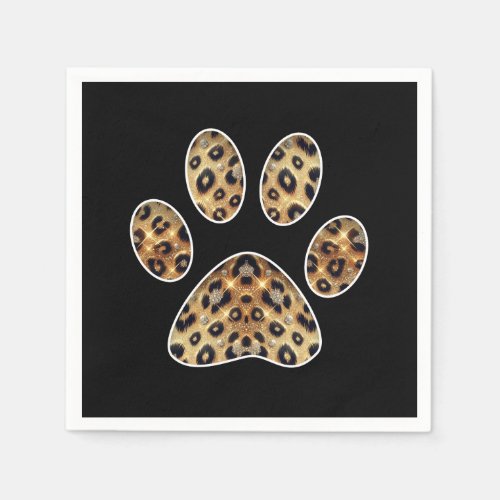 Paw Print with Gold  Black Leopard Sparkle  Napkins