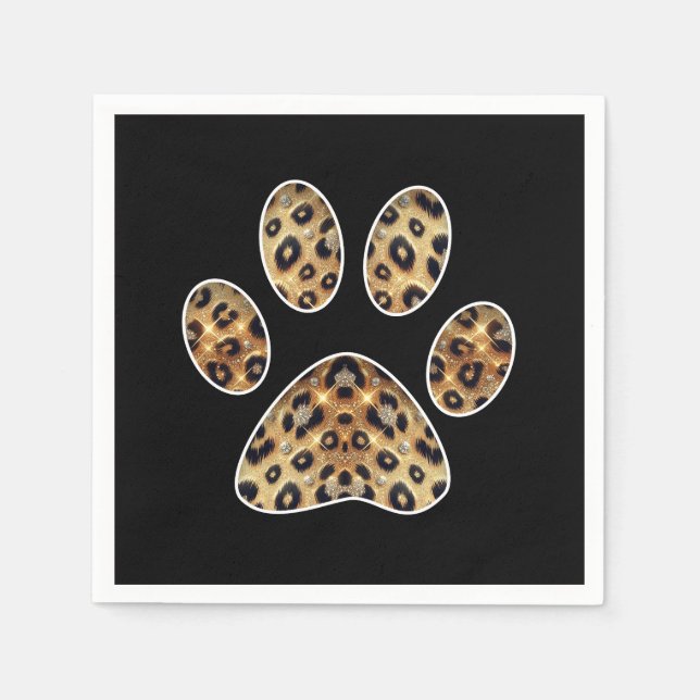 Paw Print with Gold & Black Leopard Sparkle  Napkins (Front)