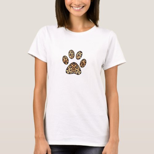 Paw Print with Gold  Black Leopard Sparkle  T_Shirt