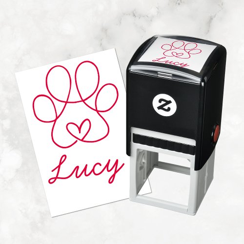 Paw Print with Heart and Custom Pet Signature Self_inking Stamp
