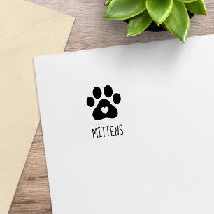 Paw Print with Heart and Pet Name 1x1 Rubber Stamp