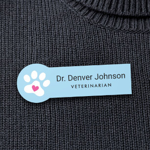 Paw print with heart blue or any color veterinary  name tag