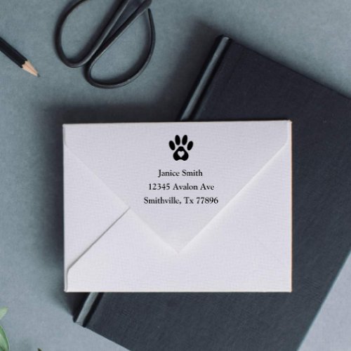 Paw Print with Heart Return Address   Self_inking Stamp