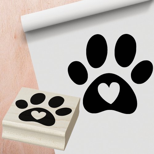 Paw Print with Heart Rubber Stamp