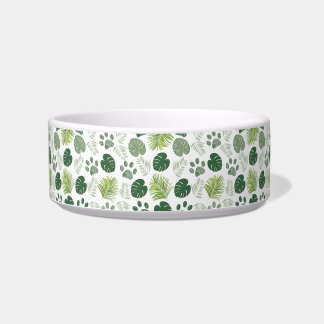 Paw print with palm leaves and monstera leaves bowl