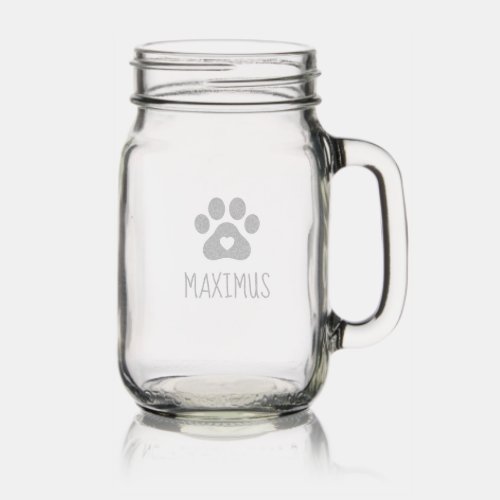 Paw Print with Pet Name Mason Jar W Handle