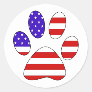 Paw Print with the American Flag Classic Round Sticker