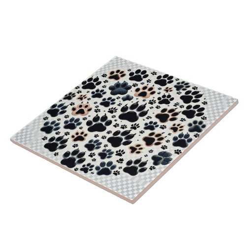 Paw print with thrilling different colored canine  ceramic tile