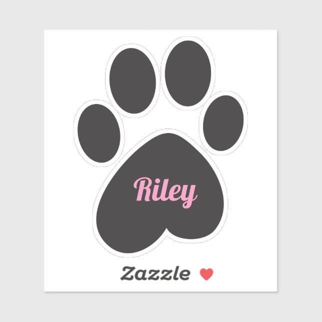 Paw Print With Upside Down Heart And Name Sticker (Sheet)