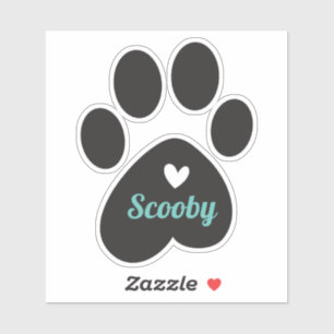 Paw Print With Upside Down Heart And Name Sticker