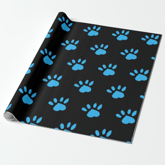 Paw Print Wrapping Paper (Black & Blue) (Unrolled)