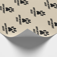 Paw print wrapping paper with name for pet animal | Zazzle