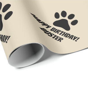 Paw print wrapping paper with name for pet animal
