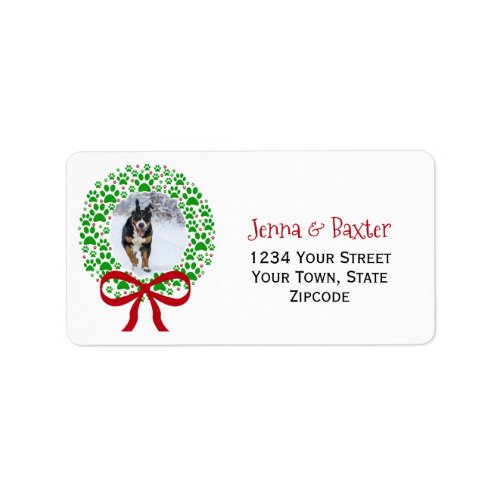 Paw Print Wreath Photo Christmas Return Address Label